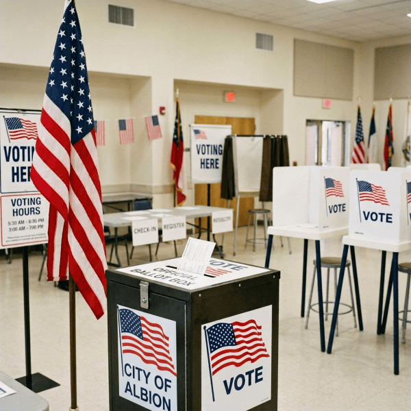 Voter inserting a ballot into a City of Atlanta poll box